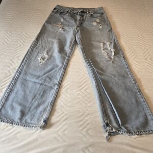 Abercrombie Kids Blue Straight Leg Jeans with Distressed Details